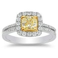 thumbnail image 1 of 1.10 C.T. TW Cushion Cut Natural Yellow Halo Diamond Ring in 18K Gold, 1 of 5
