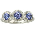 thumbnail image 1 of Round Cut 3 Stone Gemstone and 0.19 CT. T.W. Halo Diamond Ring in 14K Gold, 1 of 3