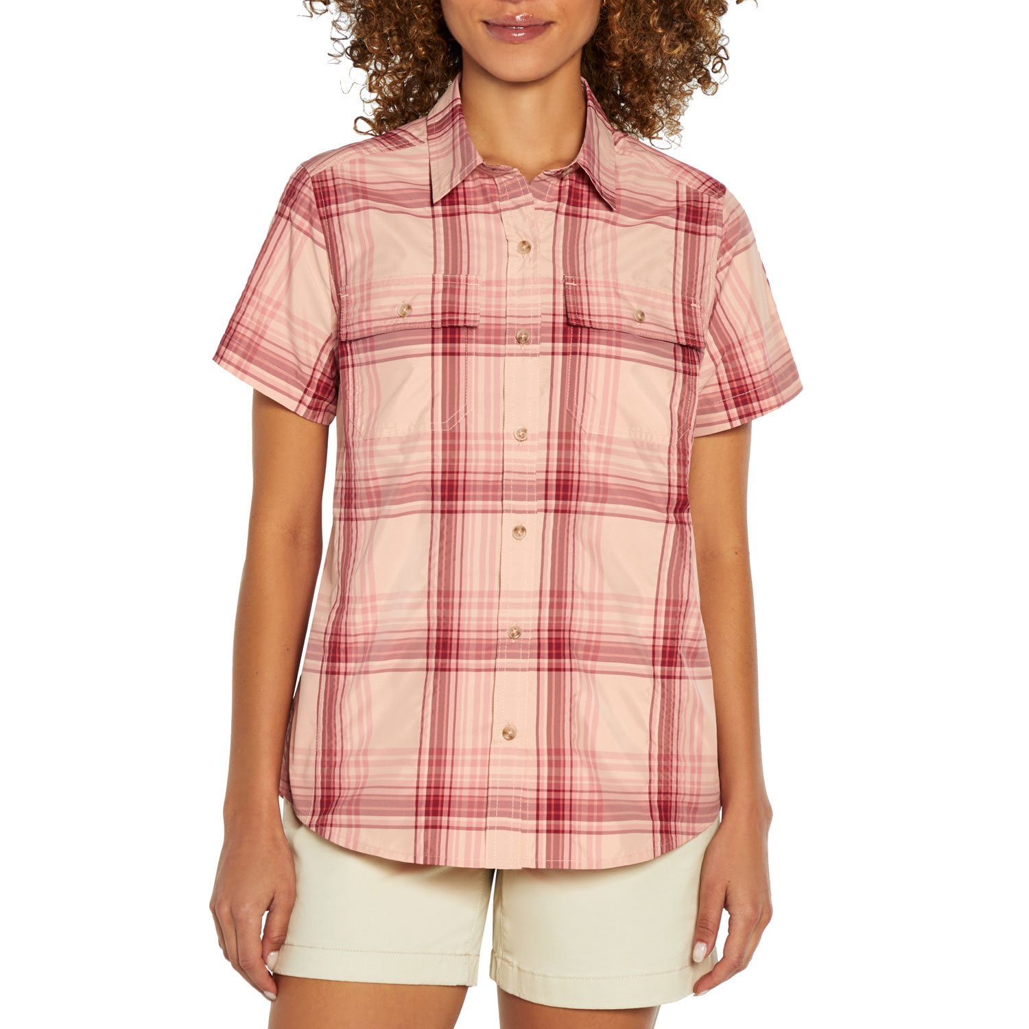 Eddie Bauer Checkered-gingham Blue Short Sleeve Blouse Size 2X (Plus