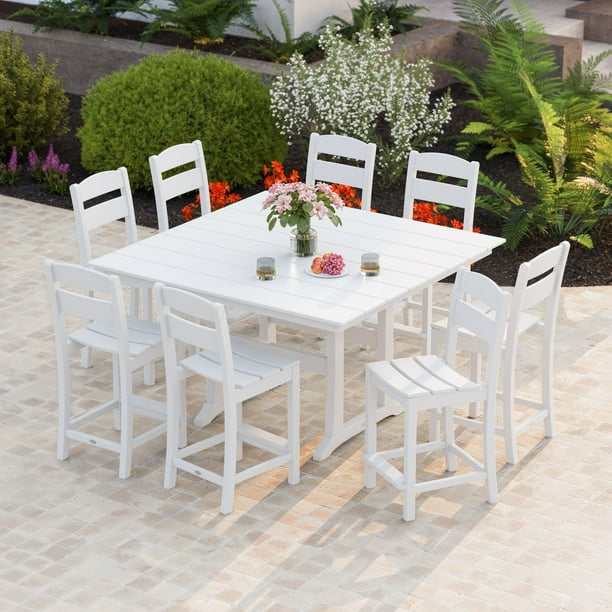 POLYWOOD Gulf Shores Farmhouse Trestle Counter Side Chair Set, 9pc