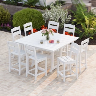 POLYWOOD Gulf Shores Farmhouse Trestle Counter Side Chair Set, 9pc