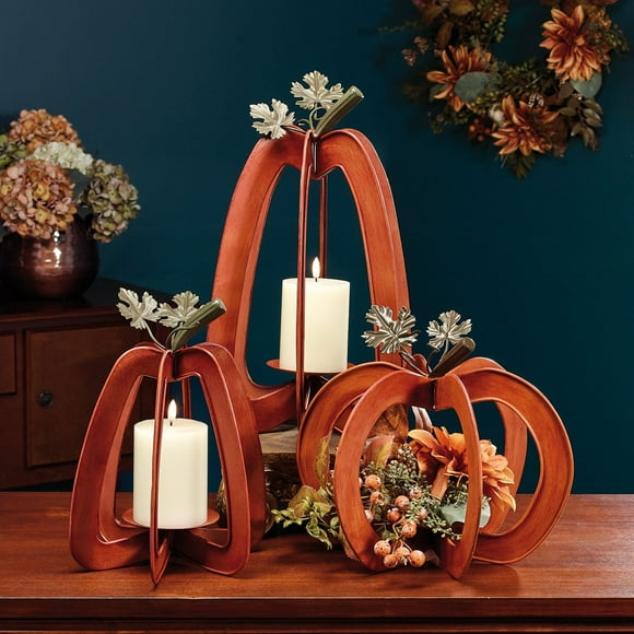burton+BURTON Orange Pumpkin Candleholders, Set of 3