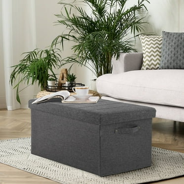 Seville Classics Foldable Storage Bench Ottoman with Handles (Modern Gray),  30" W x 15.7" D x 15.7" H