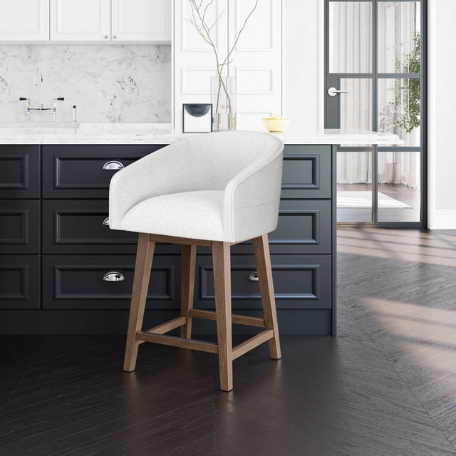 HH2 Home Upholstered Barrel Back Wood Adjustable Height Swivel Bar Stool