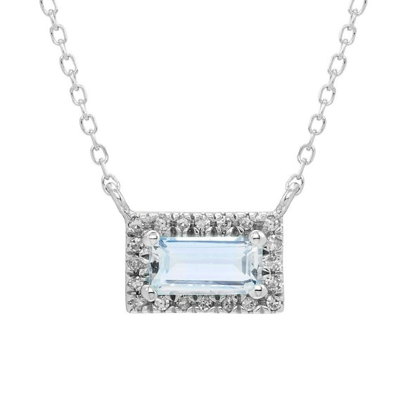 Baguette Cut Gemstone and 0.06 CT. T.W. Diamond Halo Pendant Necklace in 14K Gold