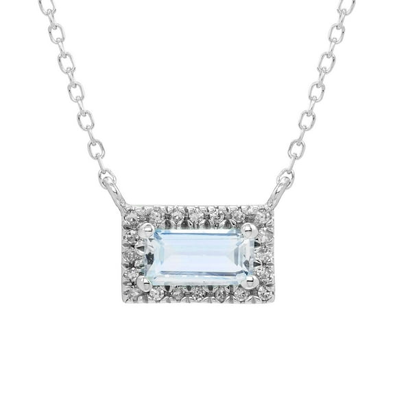 Baguette Cut Gemstone and 0.06 CT. T.W. Diamond Halo Pendant Necklace in 14K Gold