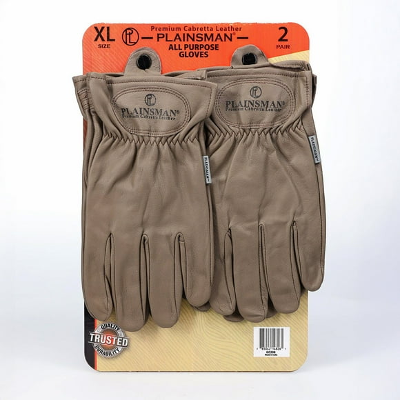 Plainsman Premium Cabretta Cashew Leather Gloves, 2 Pairs, X-Large