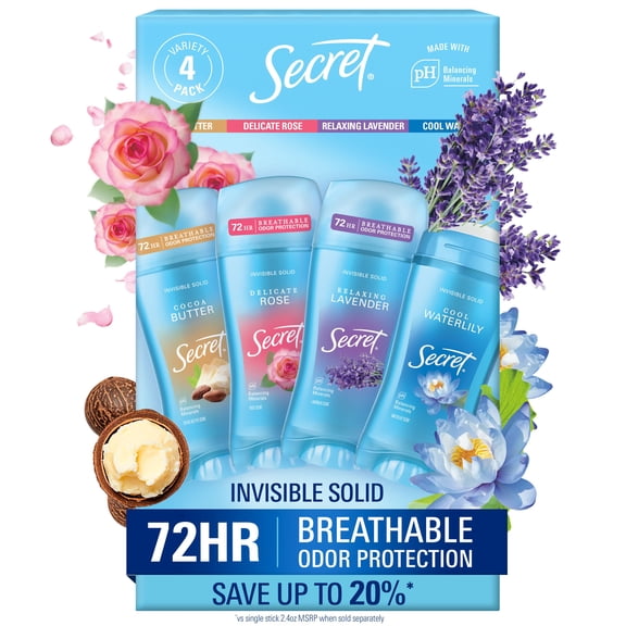 Secret Fresh Invisible Solid Antiperspirant Deodorant, Variety Pack, 2.6 oz., 4 pk.