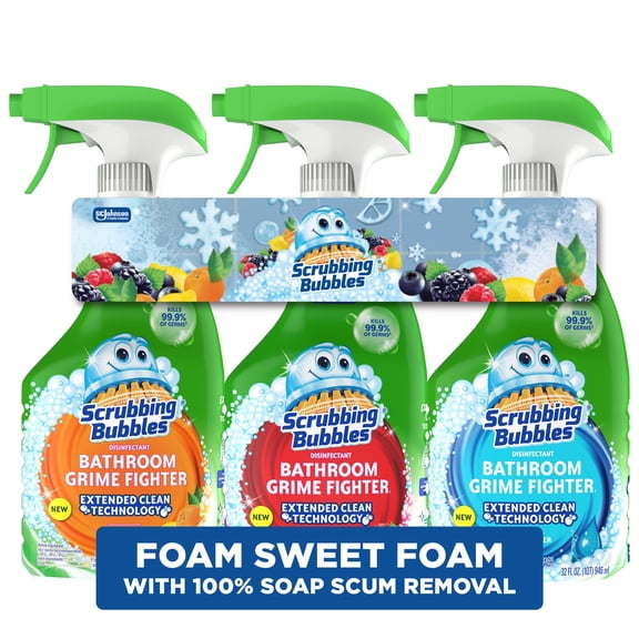Scrubbing Bubbles Foam Sweet Foam, Bathroom Grime Fighter Spray, Citrus, Berry Burst, and Rainshower Scent, 32 oz., 3 pk.