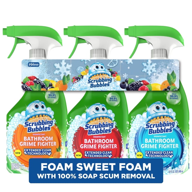Scrubbing Bubbles Foam Sweet Foam, Bathroom Grime Fighter Spray, Citrus, Berry Burst, and Rainshower Scent, 32 oz., 3 pk.