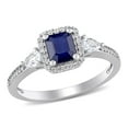 thumbnail image 1 of Blue & White Sapphire with Diamond Accent 3-Stone Halo Ring in 14K Gold, 1 of 6