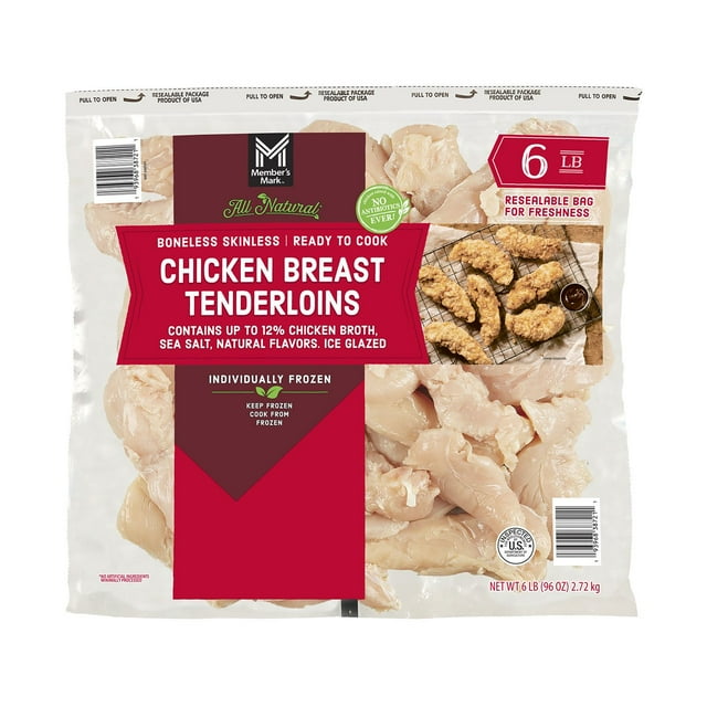 Member's Mark Boneless and Skinless Chicken Breast Tenderloins, Frozen, 6 lbs.