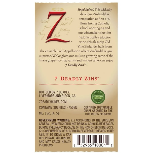 7 Deadly Zins Zinfandel, 750 ml - Samsclub.com