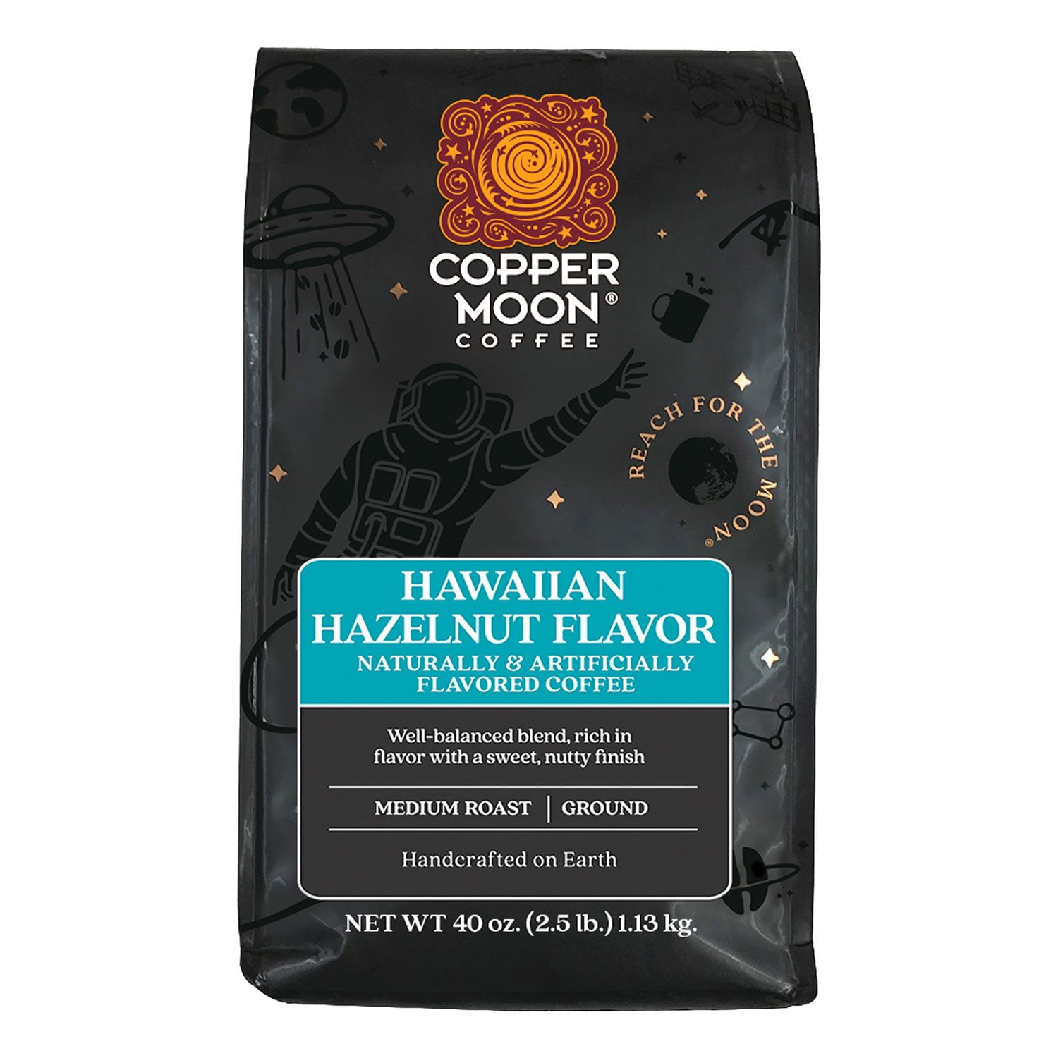 Copper Moon Coffee Medium Roast Ground Coffee, Hawaiian Hazelnut