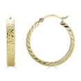 thumbnail image 3 of Two-Tone Diamond Cut Hoop Earrings in 14K Gold, 3 of 4
