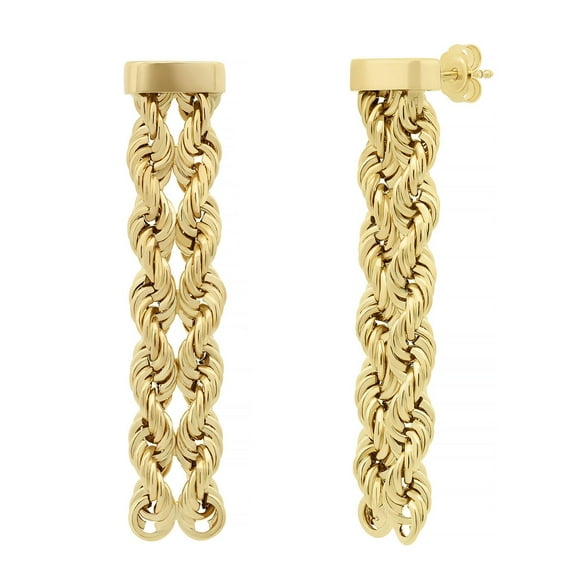 Kissing Hearts Double Rope Chain Earrings in 14K Gold