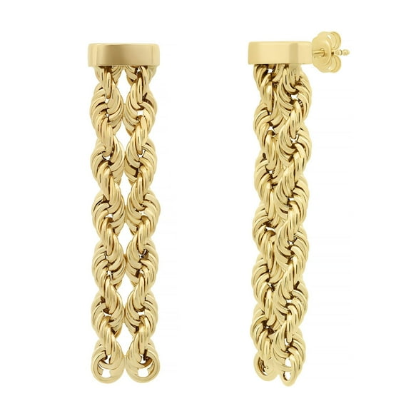 Kissing Hearts Double Rope Chain Earrings in 14K Gold