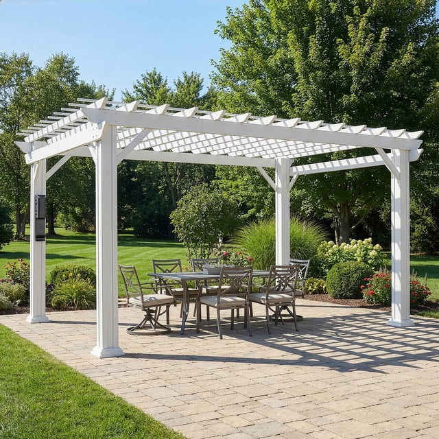 Range Steel Pergola with Trellis Roof & PowerPort