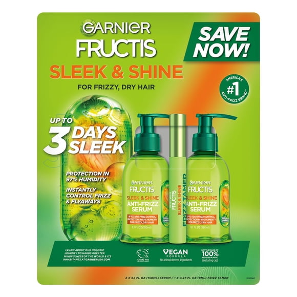 Garnier Fructis Sleek & Shine Kit, 2 Anti- Frizz Serums & Frizz Tamer