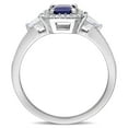 thumbnail image 5 of Blue & White Sapphire with Diamond Accent 3-Stone Halo Ring in 14K Gold, 5 of 6