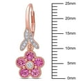 thumbnail image 3 of Pink Sapphire and 0.12 CT. T.W. Diamond Floral Dangle Earrings in 14K Gold, 3 of 5