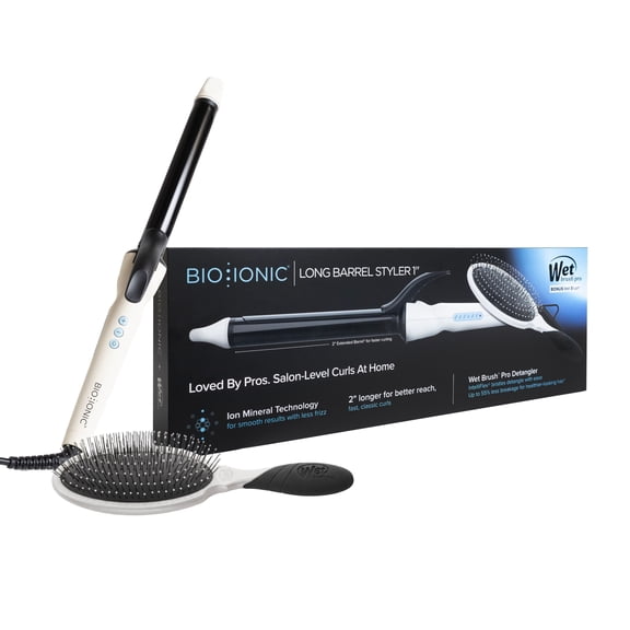 BIO IONIC 1" Long Barrel Curling Iron + WET BRUSH Pro Set