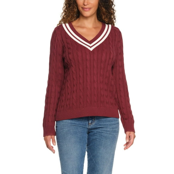 Lands' End Women's V-Neck Cable Sweater