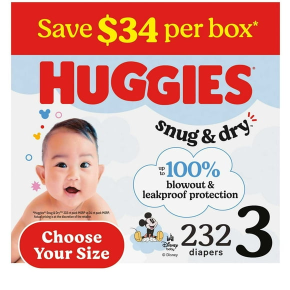 Huggies Snug & Dry Baby Diapers, Sizes 3-8