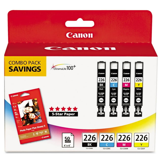 Canon CLI-226 Ink Tank Cartridge & Paper Pack, Black/Cyan/Magenta/Yellow (4 pk.)