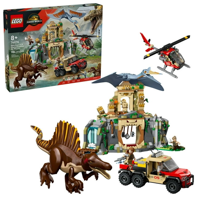 LEGO Jurassic World Spinosaurus & Quetzalcoatlus Air Mission Building Set, 984 pc.