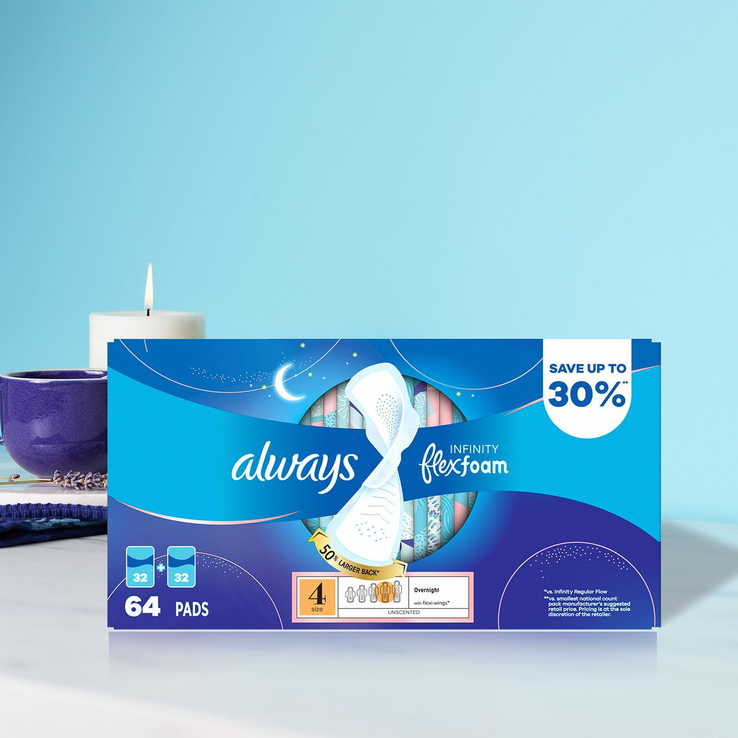 Always Infinity FlexFoam Overnight Pads with Wings, Unscented