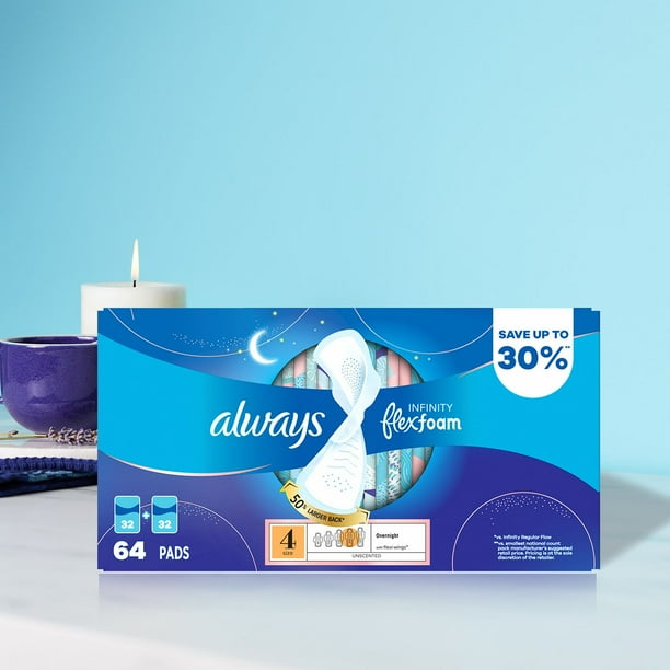 Always Infinity FlexFoam Overnight Pads with Wings, Unscented