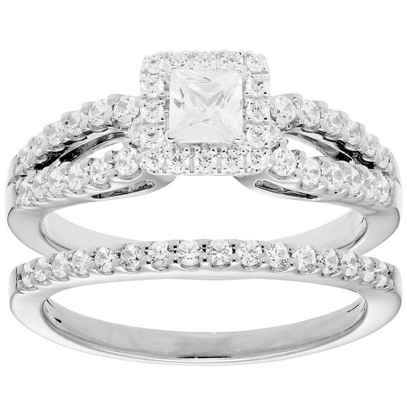 1.00 CT. T.W. Princess Cut Halo Diamond Ring & Band Set in 14K Gold