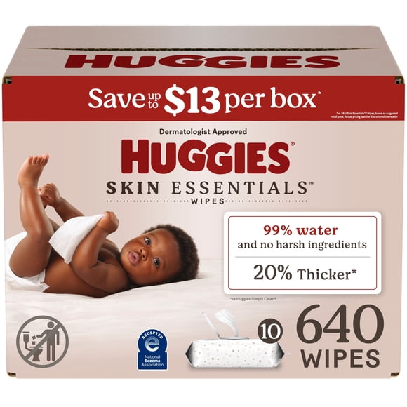 Huggies Skin Essentials Hypoallergenic Baby Wipes, 10 Flip-Top Packs, 640 ct.