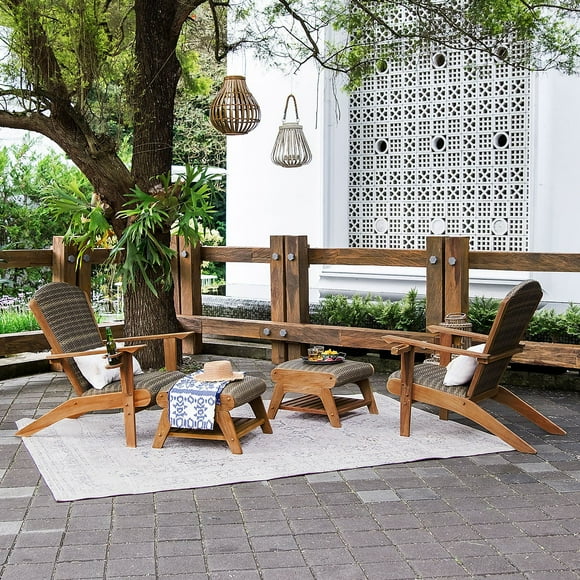 Cambridge Casual Teak and Wicker Adirondack Patio Set, 4pc