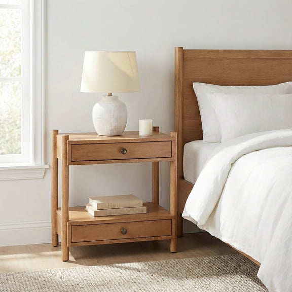 Bower Home Natural Wood 2-Drawer Nightstand