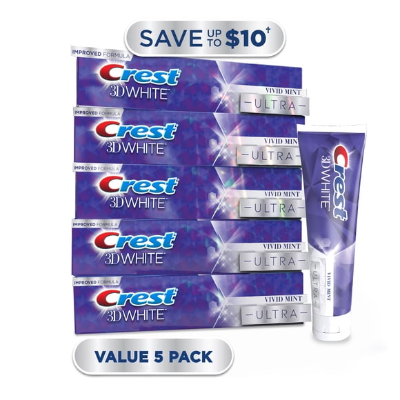 Crest 3D White Vivid Mint Ultra Whitening Toothpaste, 5.2 oz., 5 pk.