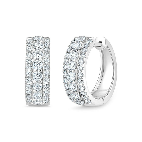 1.00 CT. T.W. Round Cut Three Row Diamond Huggie Hoop Earrings in 14K Gold