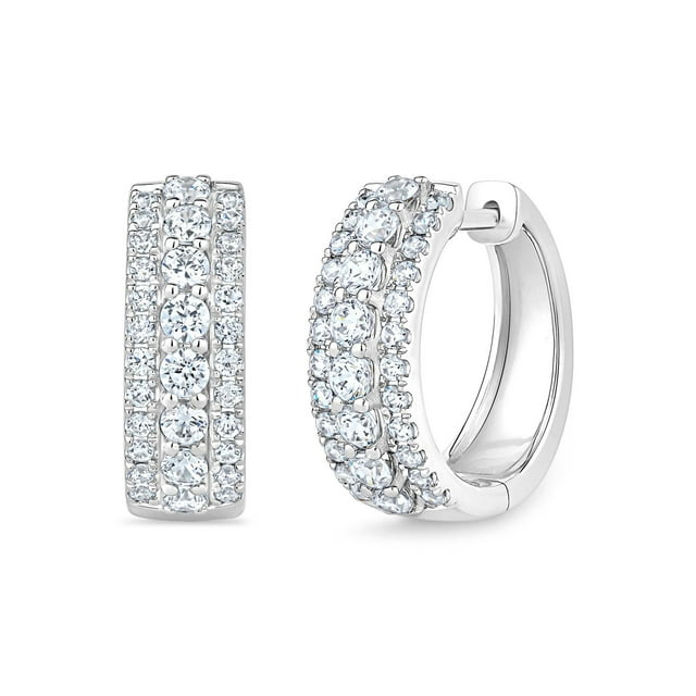 1.00 CT. T.W. Round Cut Three Row Diamond Huggie Hoop Earrings in 14K Gold