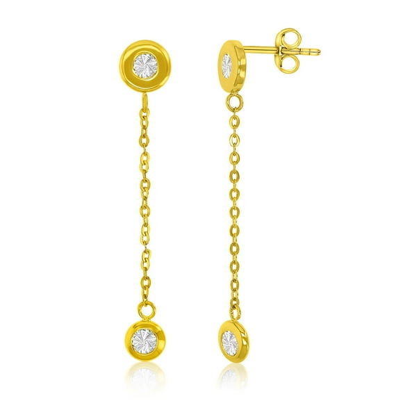 Diamond Cut Bezel Dangle Earrings in 14K Gold