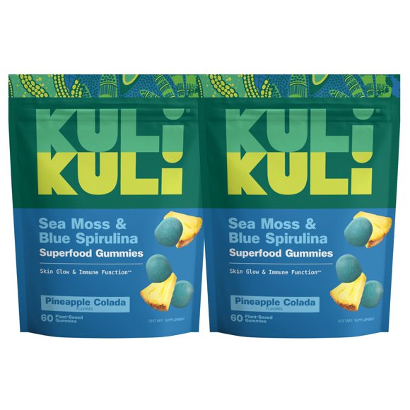 Kuli Kuli Sea Moss & Blue Spirulina Superfood Gummies, 60 Count, 2 Pack