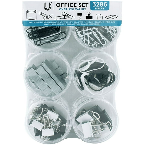 U Style Office Supply & Storage Set, Staples, Rubber bands, Paper & Binder Clips, 3,286 Pieces