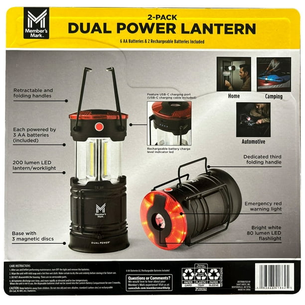 Member's Mark 200 Lumens Dual Power 2PK LED Lantern - Samsclub.com