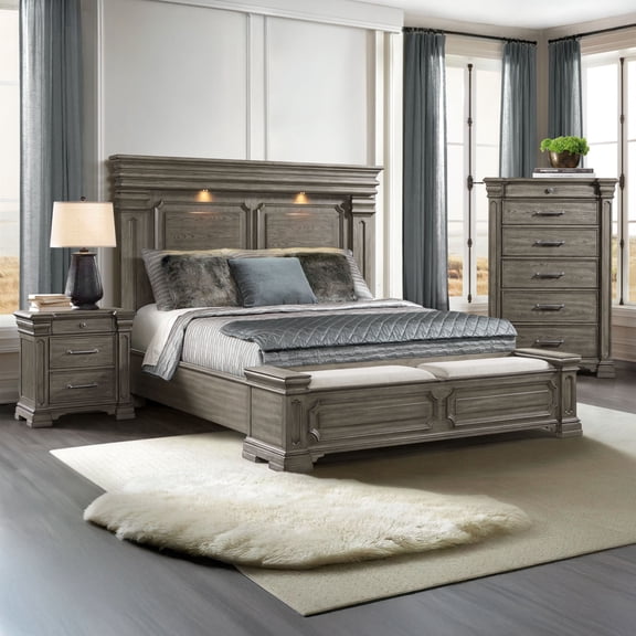 Society Den Paterson Storage 3PC or 5PC Bedroom Set in Grey, Assorted Sizes