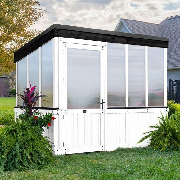 Backyard Discovery 9' x 6' Slant Roof Cedar Greenhouse in White - DIY