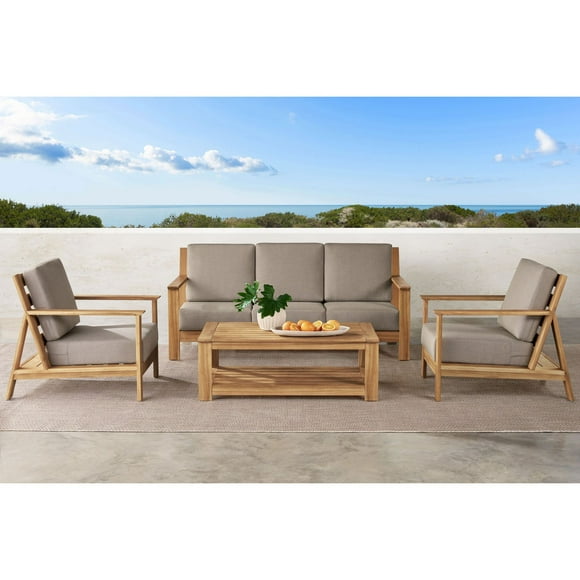 Member's Mark Lisbon Teak Deep Seating Set with Sunbrella Fabric, 4pc