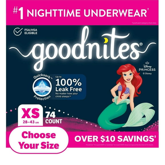 Goodnites Nighttime Bedwetting Underwear for Girls, Sizes Extra Small - Extra Extra Large
