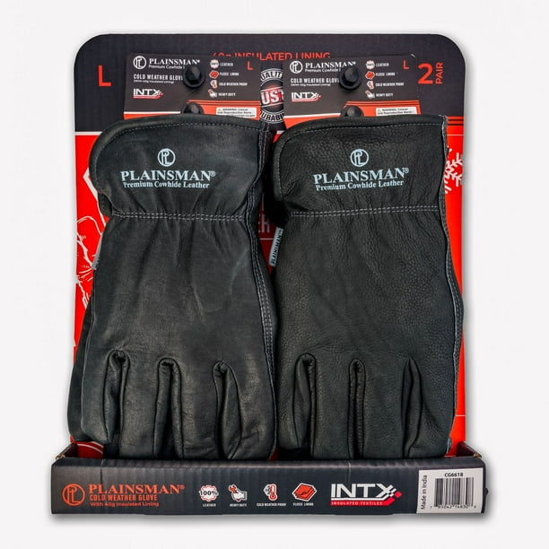 Plainsman Fleece-Lined Cowhide Leather Work Gloves 2 pk