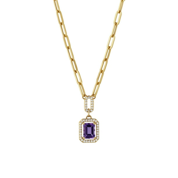 Amethyst & 0.26 CT.T.W. Diamond Paperclip Chain Necklace in 14K