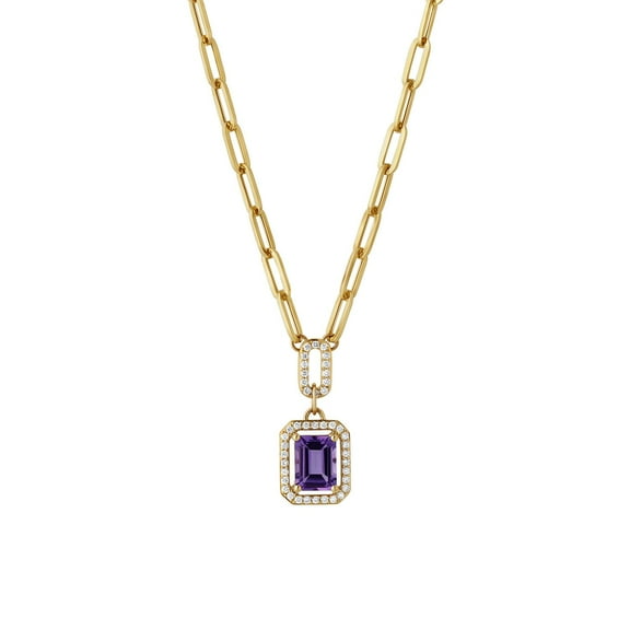 Amethyst & 0.26 CT.T.W. Diamond Paperclip Chain Necklace in 14K Gold